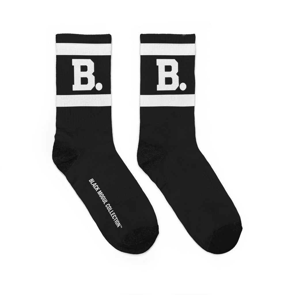 Retro 'B.' Black/ White Athletic Crew Socks