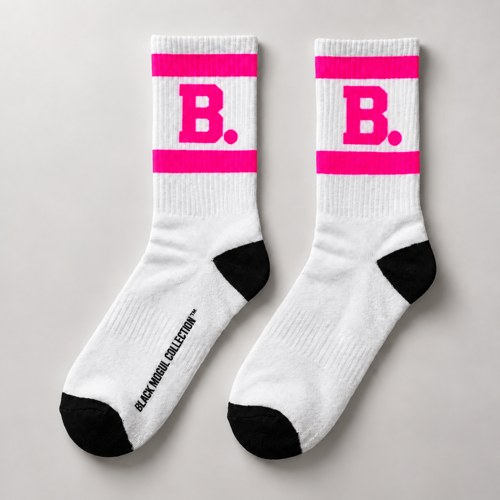Retro 'B.' Hot Pink Athletic Crew Socks